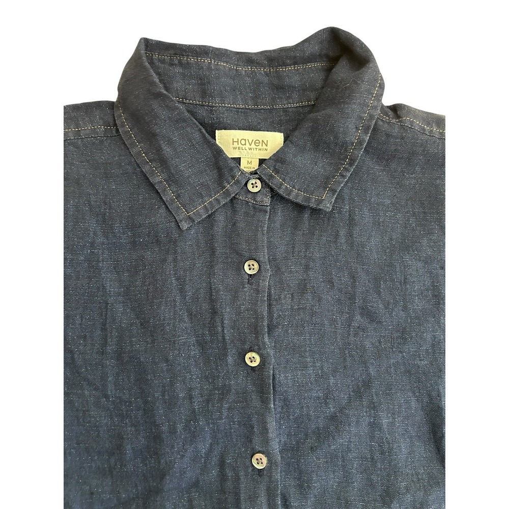 Haven Well Within Shirt Womens M Blue 100% Linen Top Beach - Picture 4 of 8